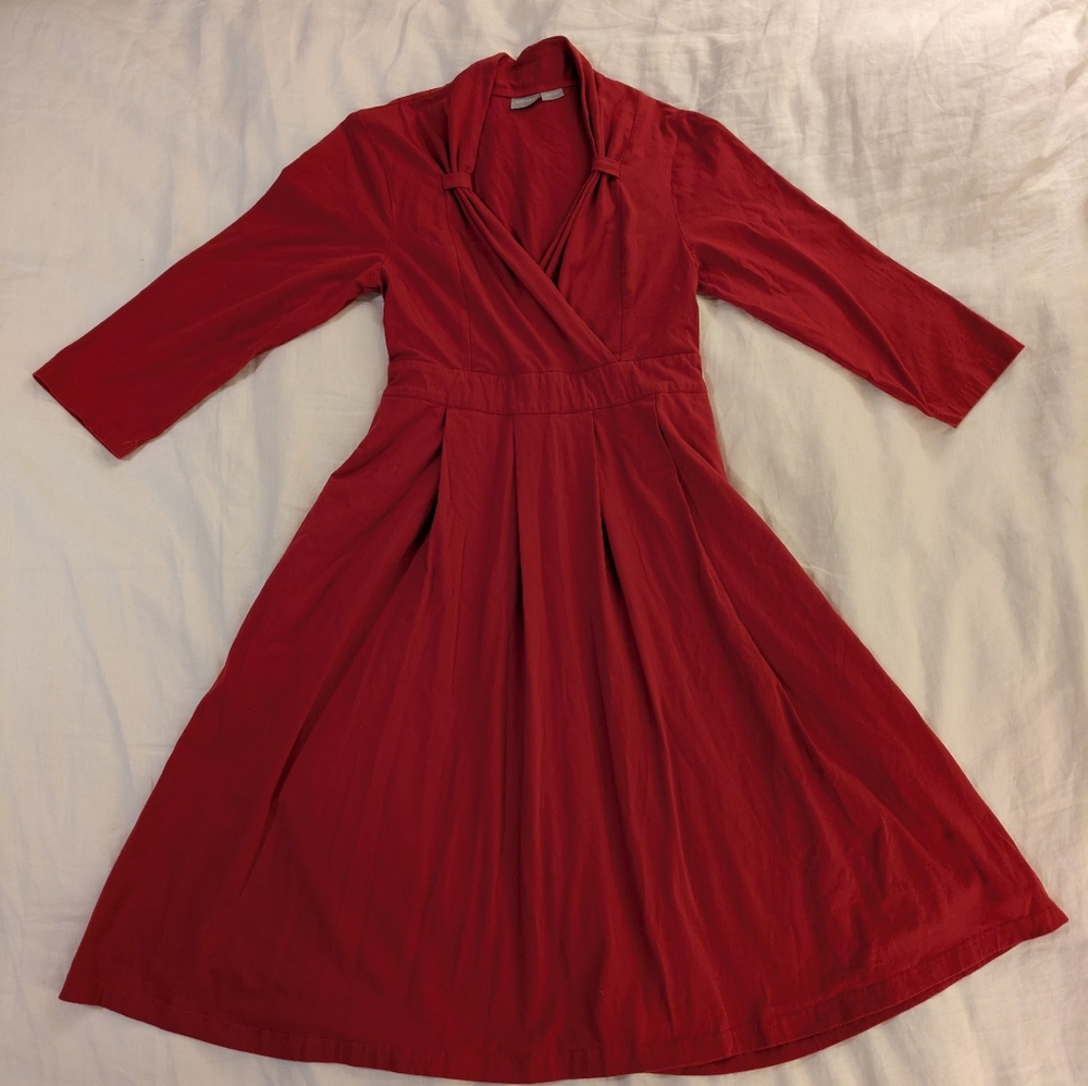eShakti retro red sweetheart neckline cotton blend dress
